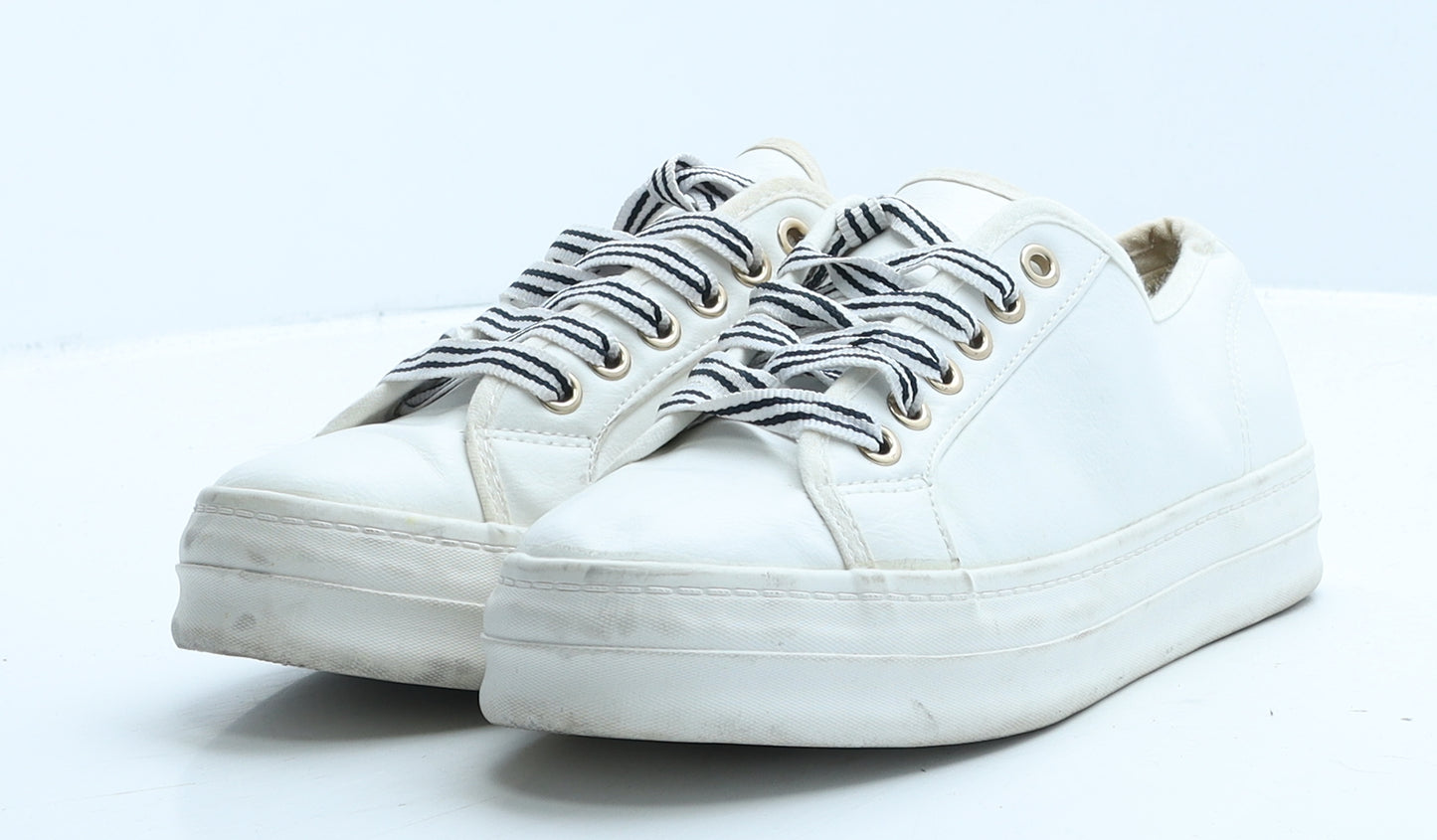 Papaya Womens White Leather Trainer UK 4 37