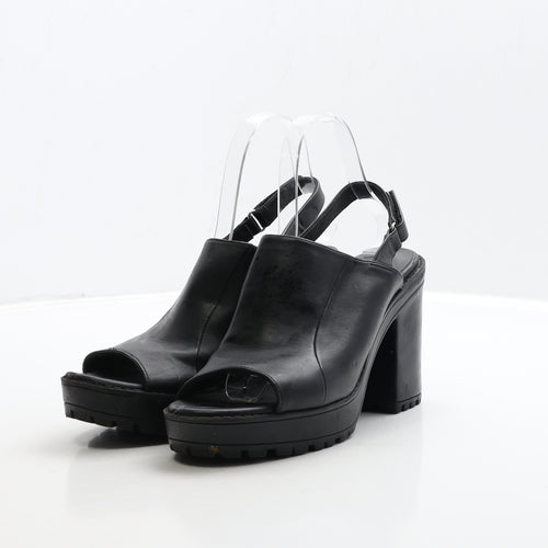 H&M Womens Black Leather Slingback Heel UK 5 38