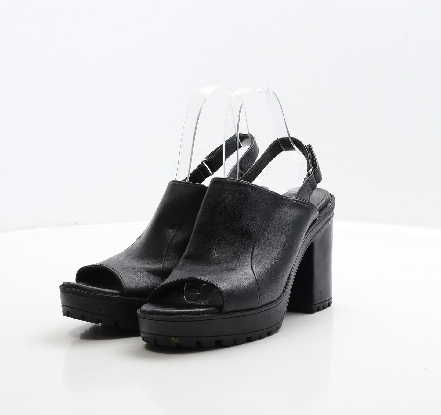 H&M Womens Black Leather Slingback Heel UK 5 38