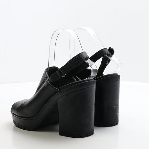 H&M Womens Black Leather Slingback Heel UK 5 38