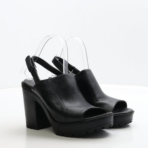 H&M Womens Black Leather Slingback Heel UK 5 38