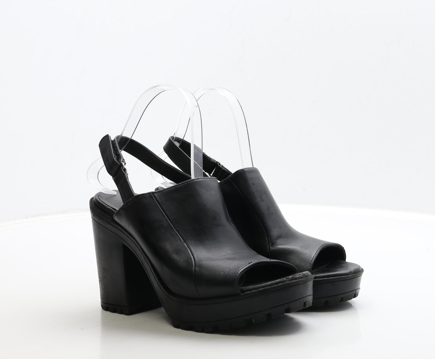H&M Womens Black Leather Slingback Heel UK 5 38