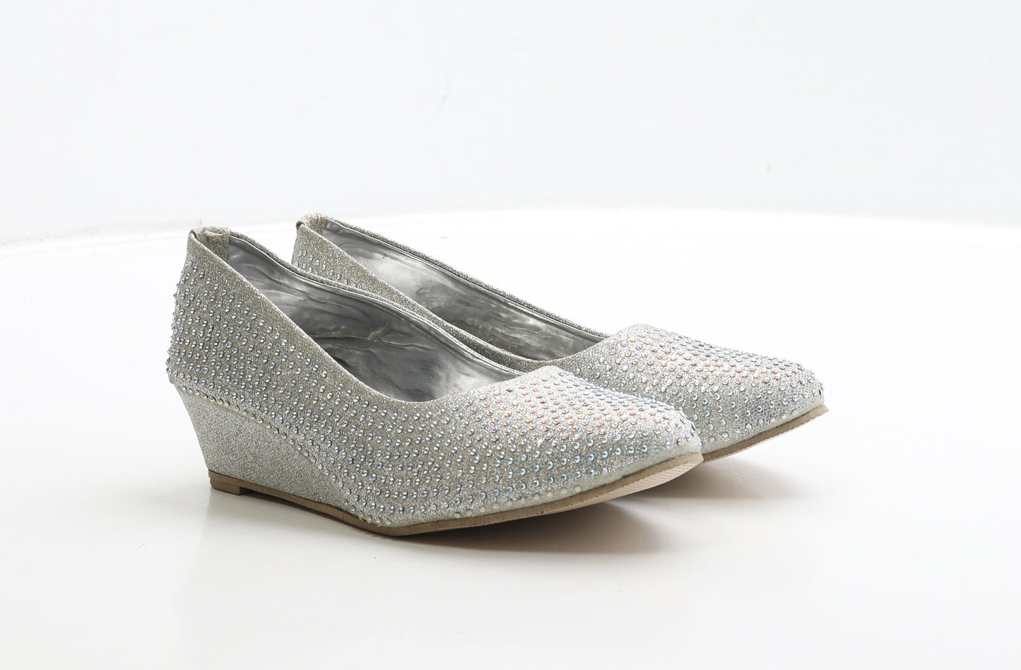 Sweet Gifts Girls Silver Polyester Slip On Heel UK 3 36