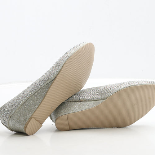 Sweet Gifts Girls Silver Polyester Slip On Heel UK 3 36