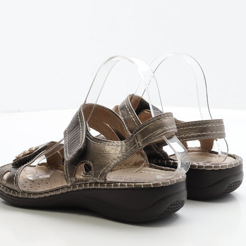 Caravelle Womens Gold Leather Strappy Sandal UK 6 39 - Wide Fit