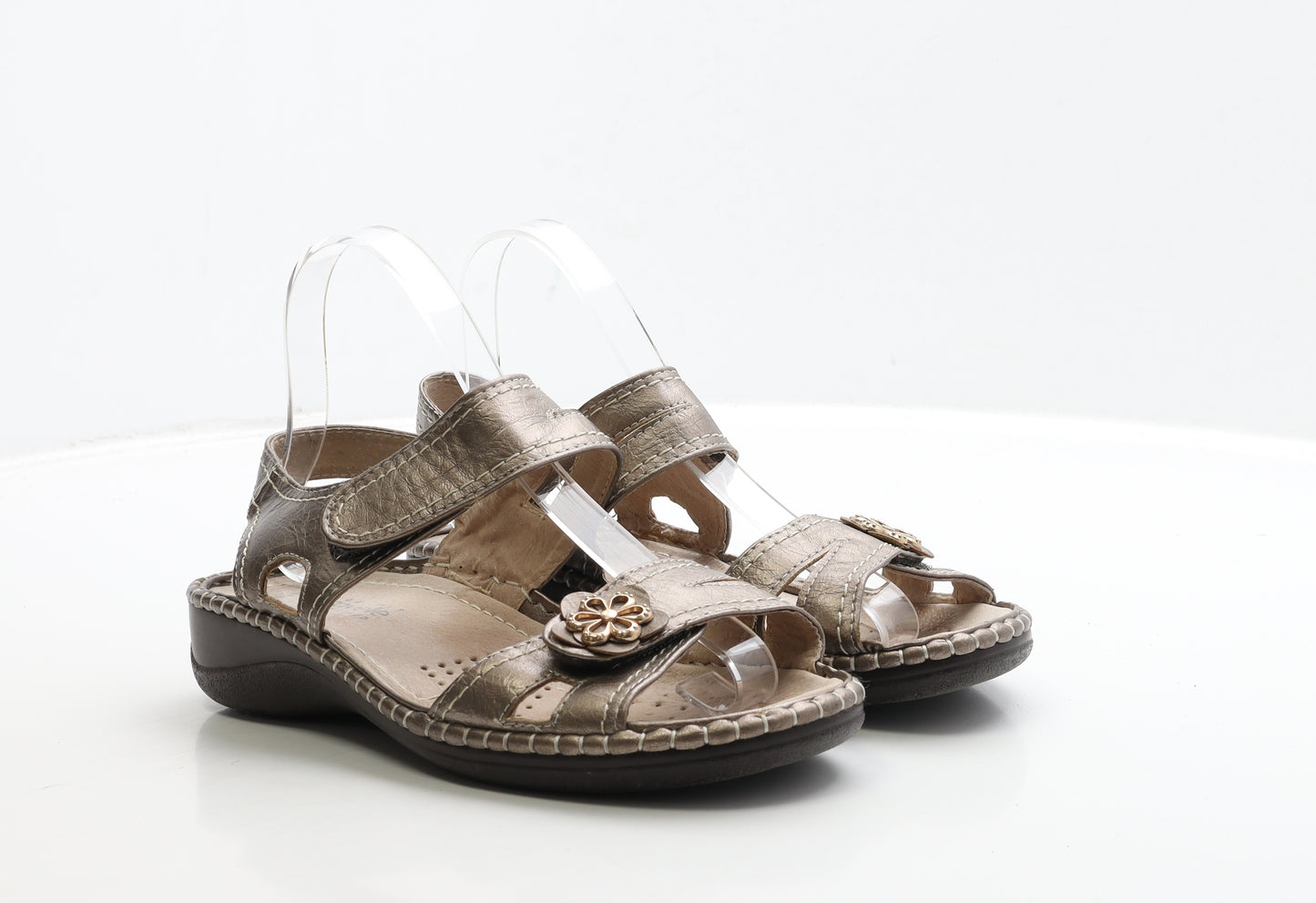 Caravelle Womens Gold Leather Strappy Sandal UK 6 39 - Wide Fit