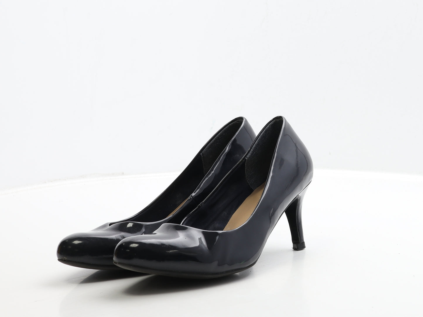 Marks and Spencer Womens Blue Patent Leather Court Heel UK 5 38 - Wide Fit