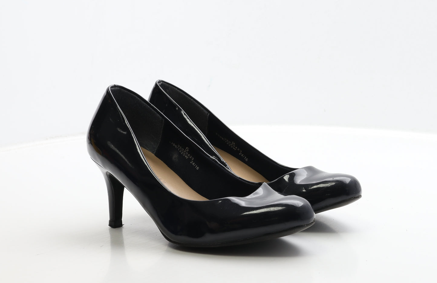 Marks and Spencer Womens Blue Patent Leather Court Heel UK 5 38 - Wide Fit