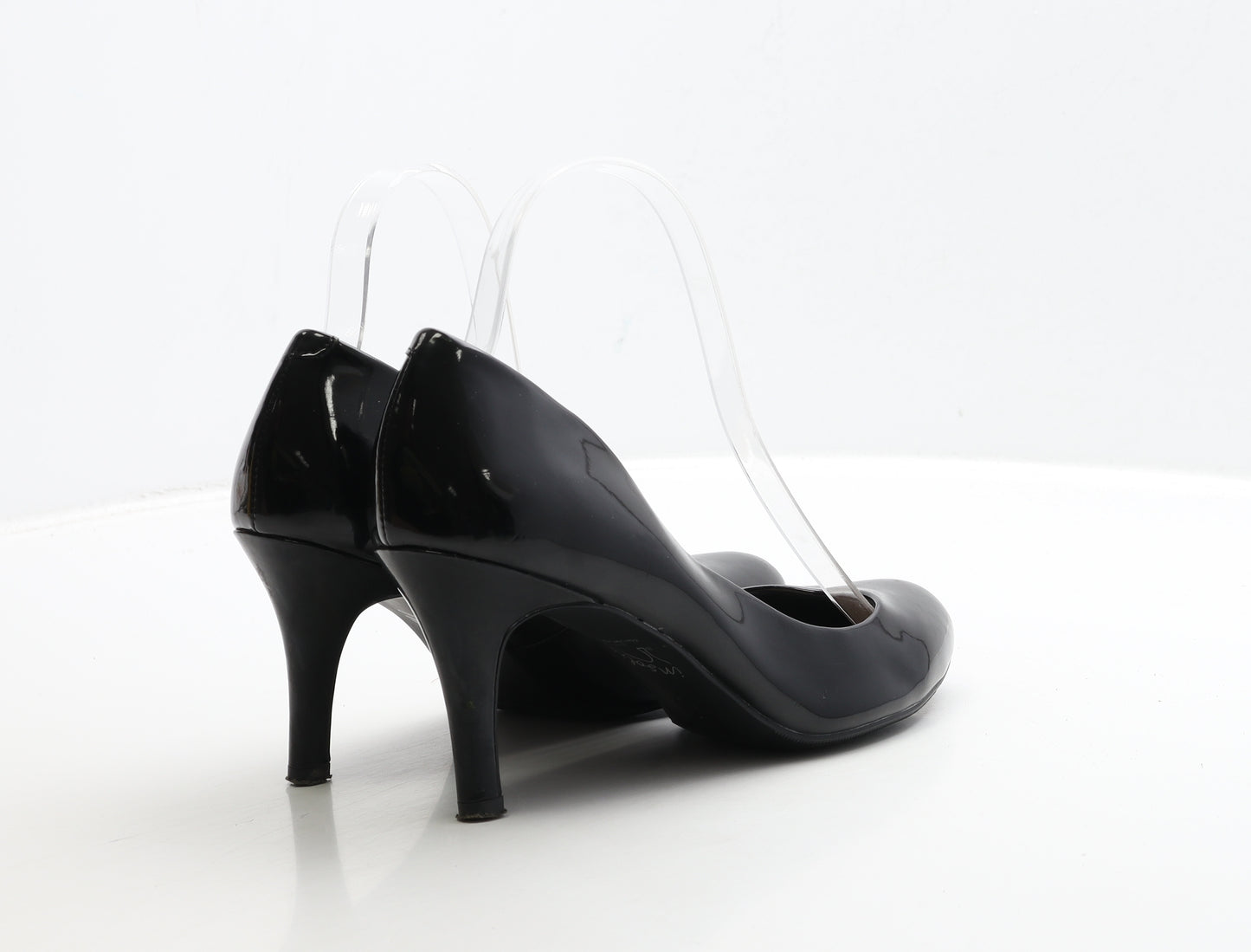 Marks and Spencer Womens Black Patent Leather Court Heel UK 5 38 - Wide Fit