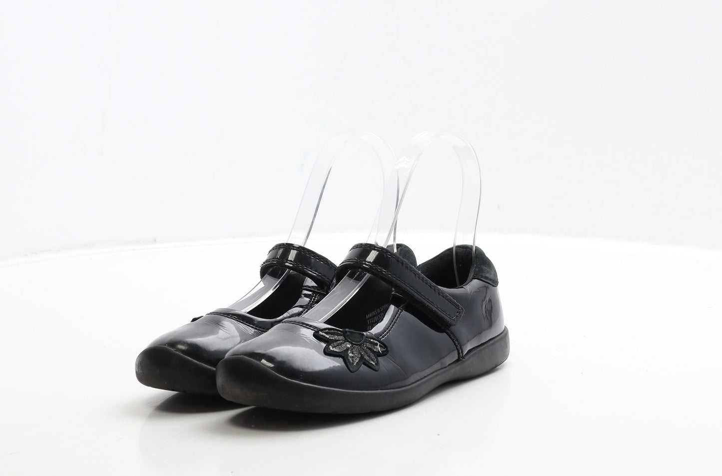 Marks and Spencer Girls Black PVC Flat UK 12 30 - Flower Detail