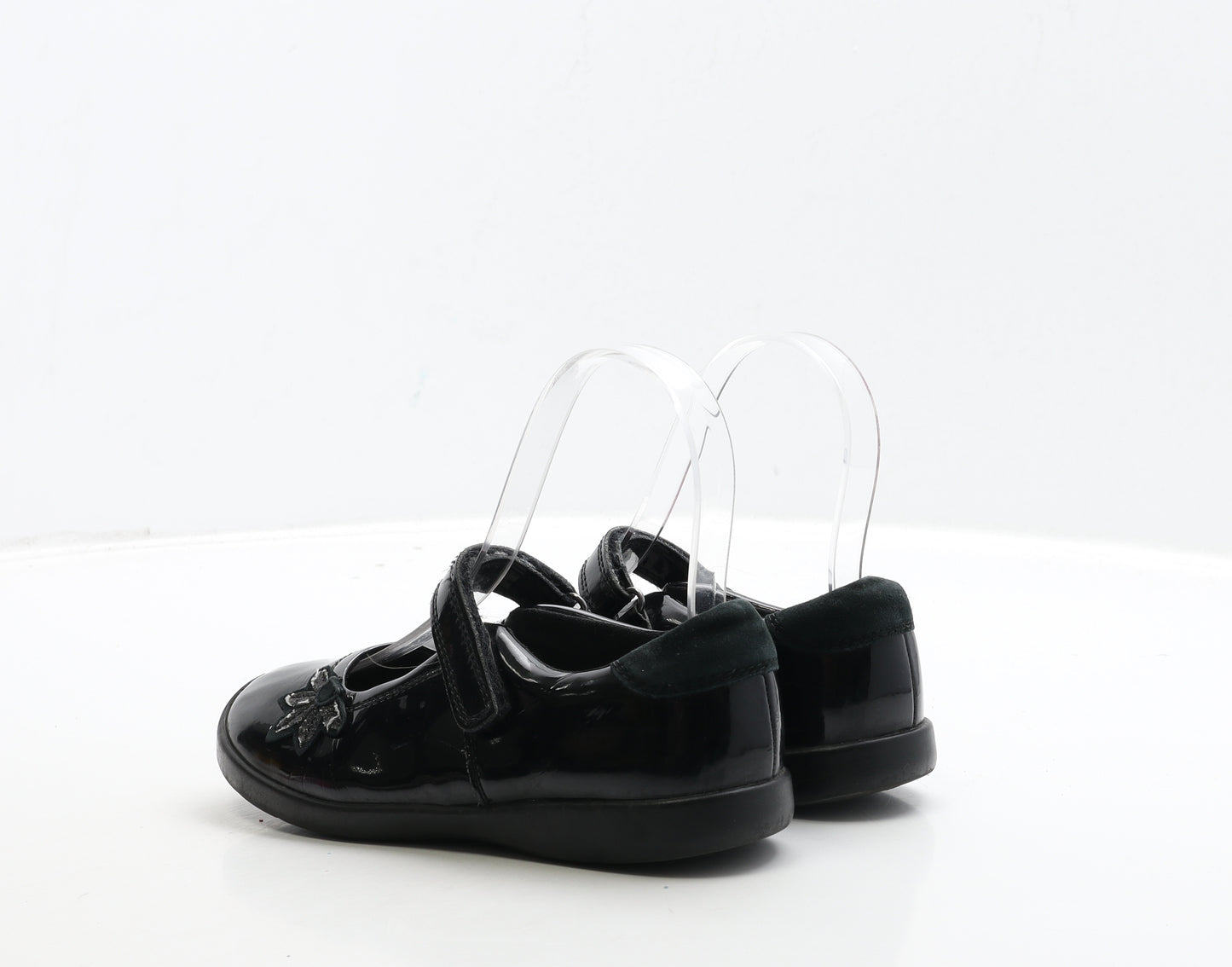 Marks and Spencer Girls Black PVC Flat UK 12 30 - Flower Detail