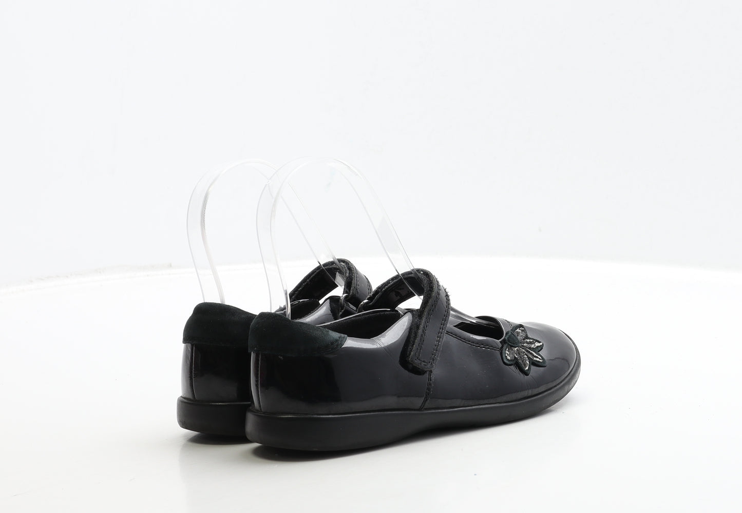 Marks and Spencer Girls Black PVC Flat UK 12 30 - Flower Detail