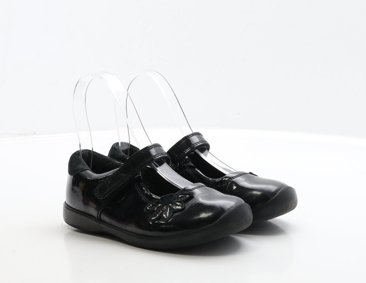 Marks and Spencer Girls Black PVC Flat UK 12 30 - Flower Detail
