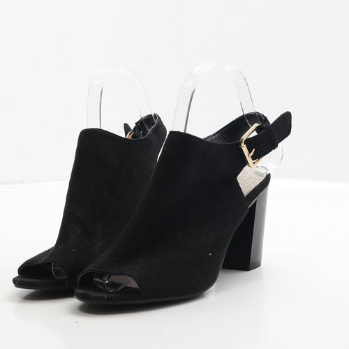 Primark Womens Black Suede Slingback Heel UK 4 37 - Wide Fit