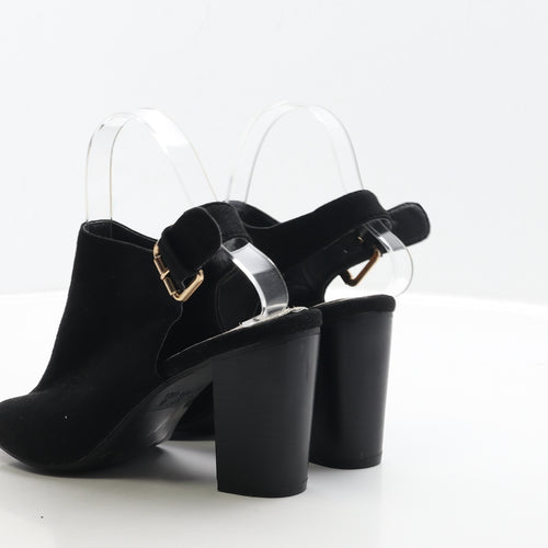 Primark Womens Black Suede Slingback Heel UK 4 37 - Wide Fit
