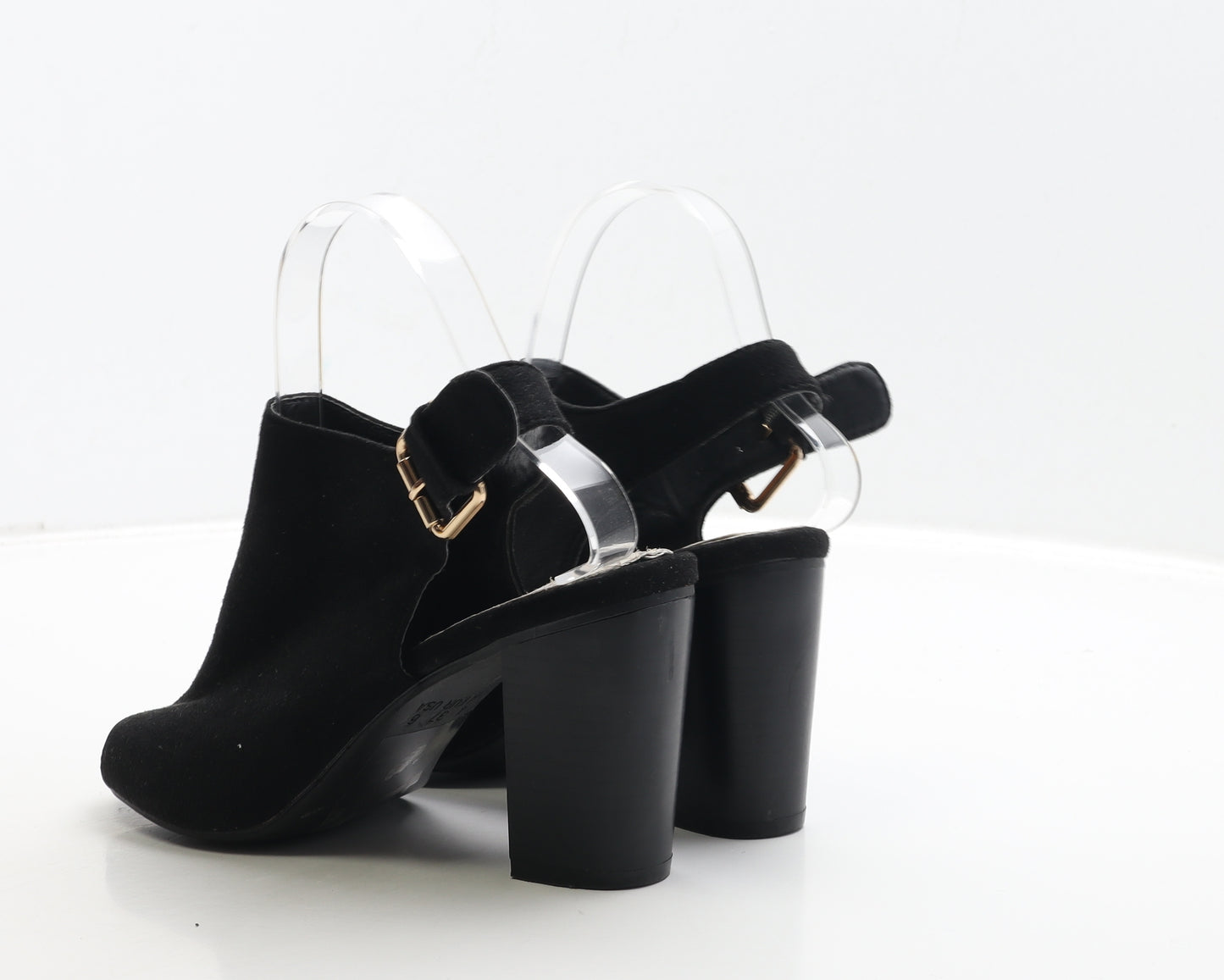 Primark Womens Black Suede Slingback Heel UK 4 37 - Wide Fit