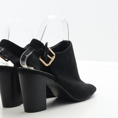 Primark Womens Black Suede Slingback Heel UK 4 37 - Wide Fit