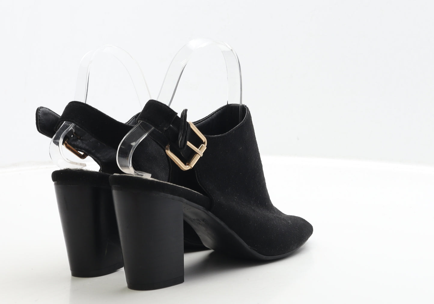 Primark Womens Black Suede Slingback Heel UK 4 37 - Wide Fit