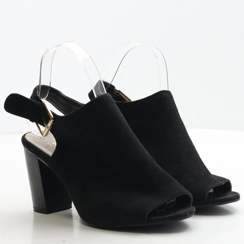 Primark Womens Black Suede Slingback Heel UK 4 37 - Wide Fit