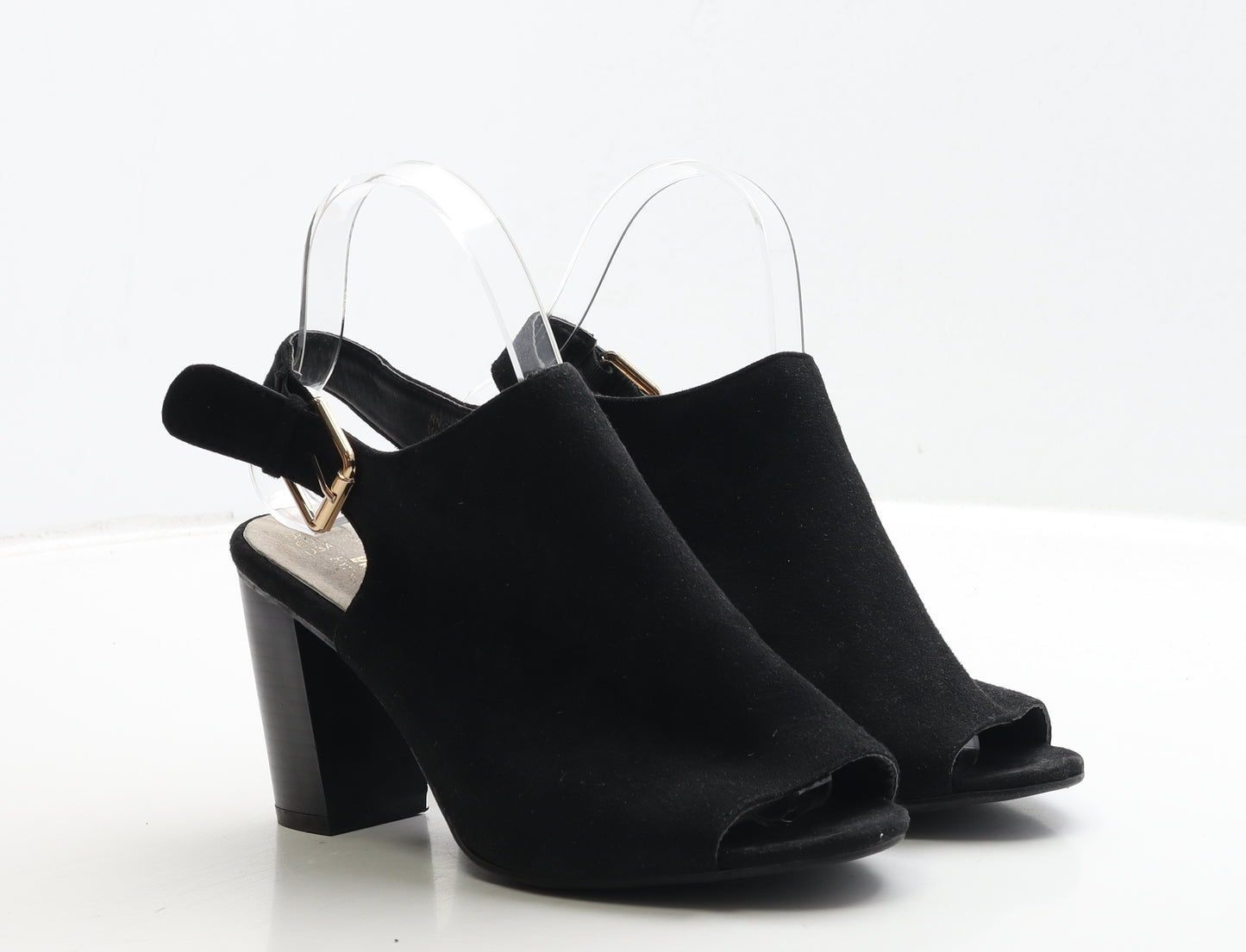 Primark Womens Black Suede Slingback Heel UK 4 37 - Wide Fit