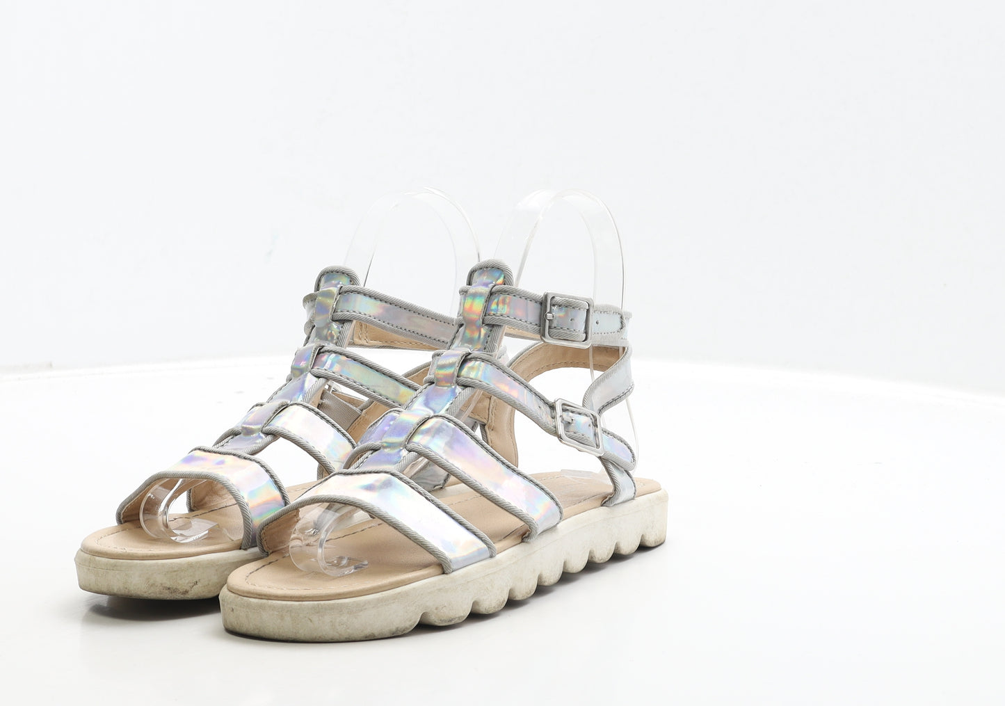 Matalan Girls Silver Polyester Gladiator Sandal UK 1 33 - Holographic