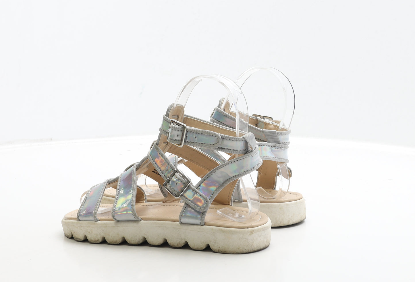 Matalan Girls Silver Polyester Gladiator Sandal UK 1 33 - Holographic