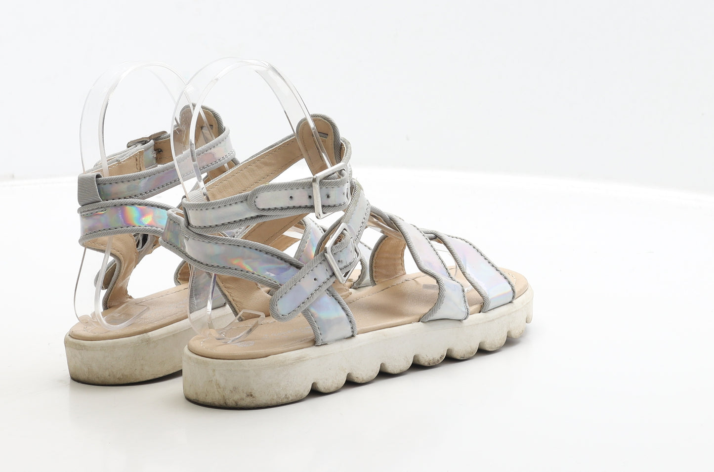 Matalan Girls Silver Polyester Gladiator Sandal UK 1 33 - Holographic