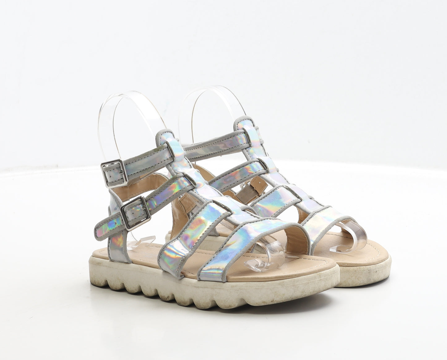 Matalan Girls Silver Polyester Gladiator Sandal UK 1 33 - Holographic
