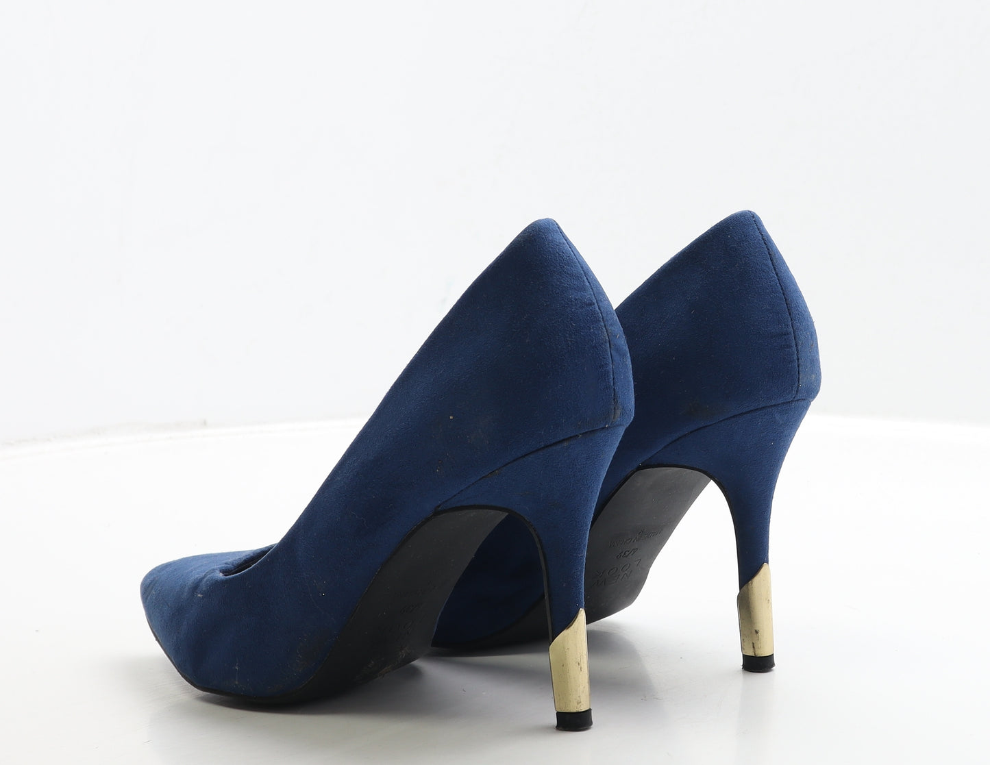 New Look Womens Blue Suede Court Heel UK 6 39 - Gold Heel Detail