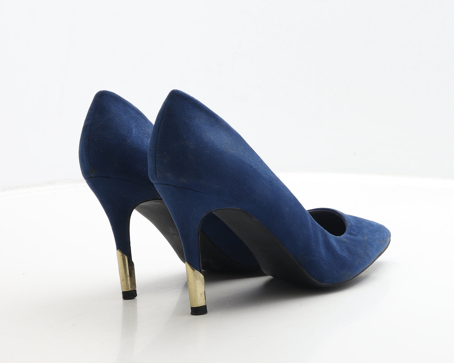 New Look Womens Blue Suede Court Heel UK 6 39 - Gold Heel Detail