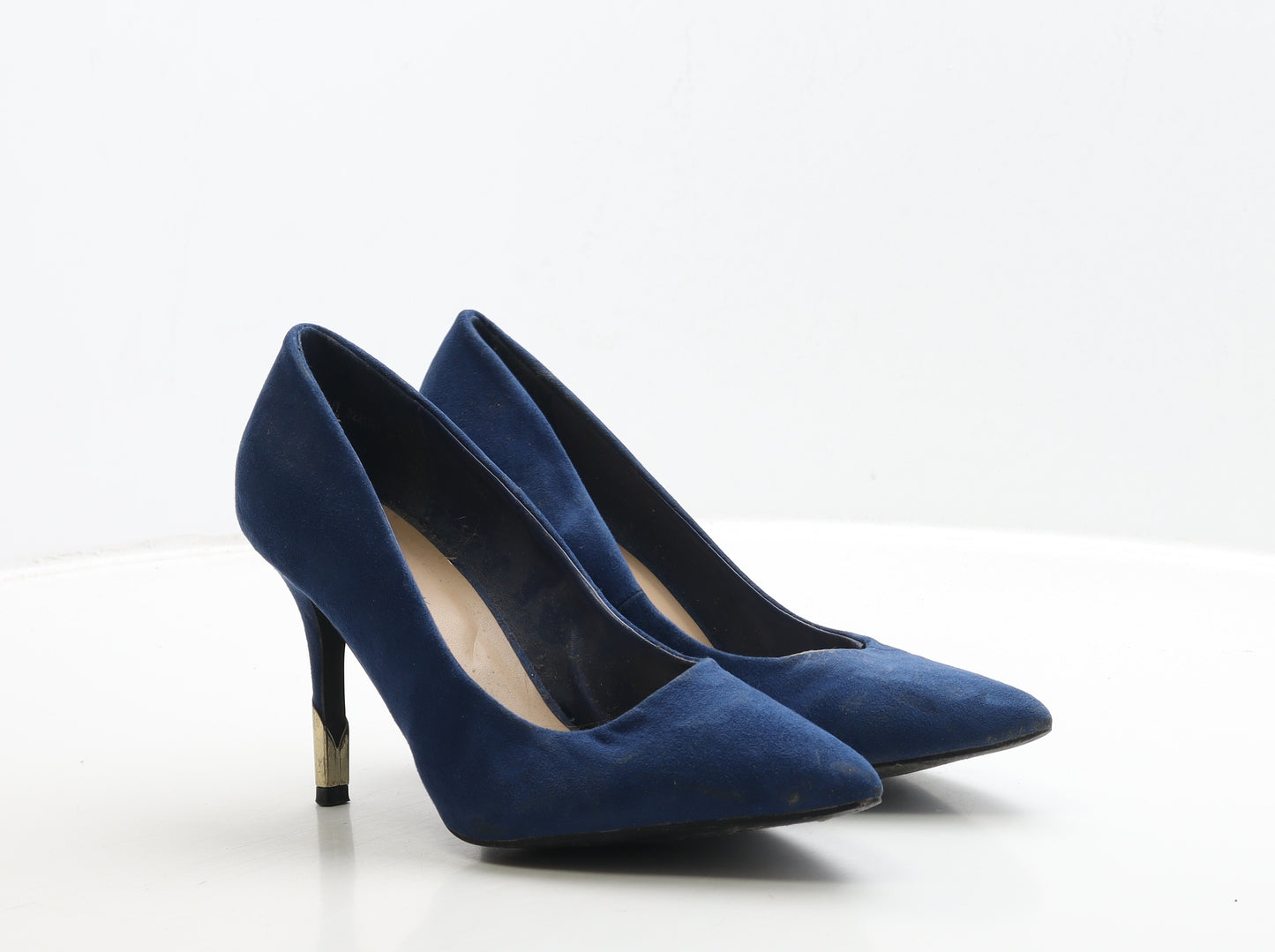 New Look Womens Blue Suede Court Heel UK 6 39 - Gold Heel Detail