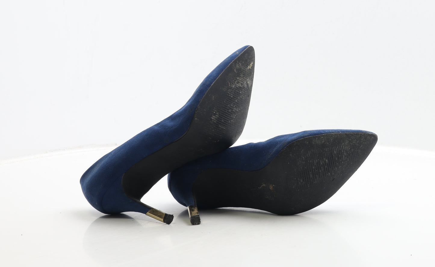 New Look Womens Blue Suede Court Heel UK 6 39 - Gold Heel Detail