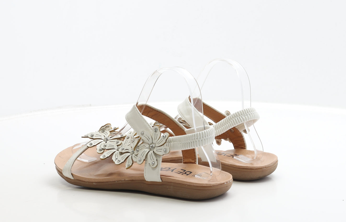 BeYou Womens White Leather Strappy Sandal UK 6 39 - Floral