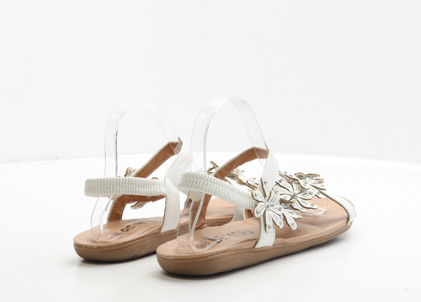 BeYou Womens White Leather Strappy Sandal UK 6 39 - Floral
