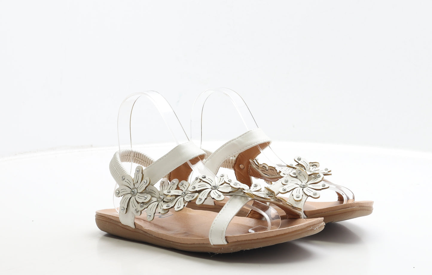 BeYou Womens White Leather Strappy Sandal UK 6 39 - Floral