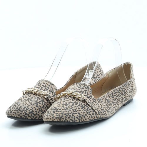 Papaya Womens Beige Animal Print Polyester Loafer Flat UK 6