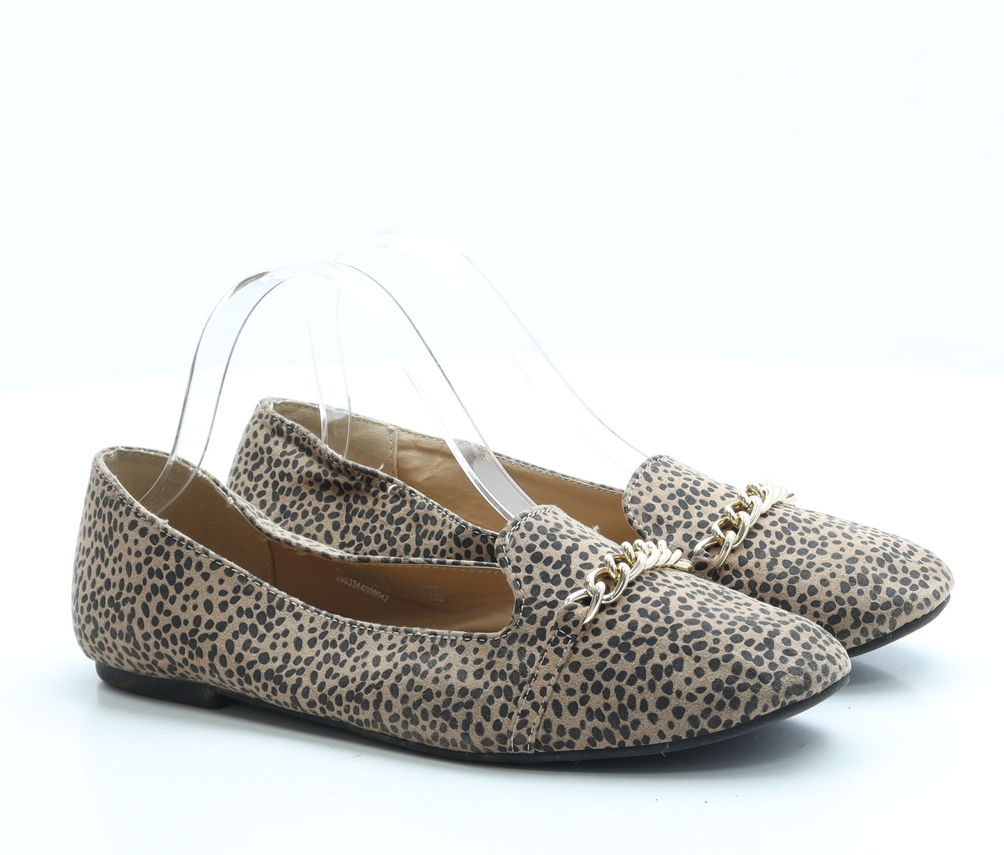 Papaya Womens Beige Animal Print Polyester Loafer Flat UK 6