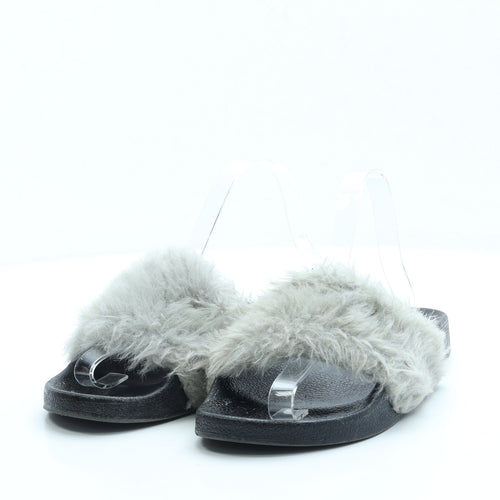 River Island Womens Black Faux Fur Slider Sandal UK 6 39