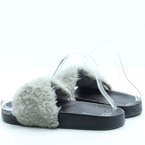 River Island Womens Black Faux Fur Slider Sandal UK 6 39