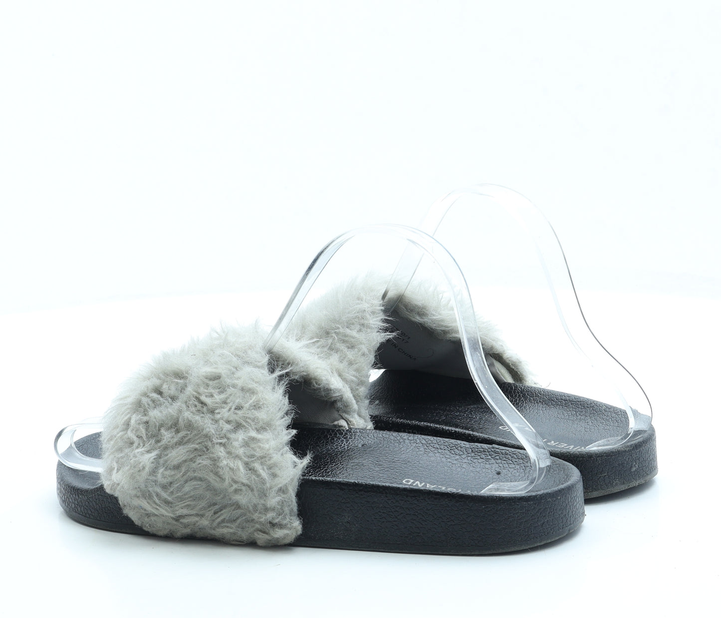 River Island Womens Black Faux Fur Slider Sandal UK 6 39