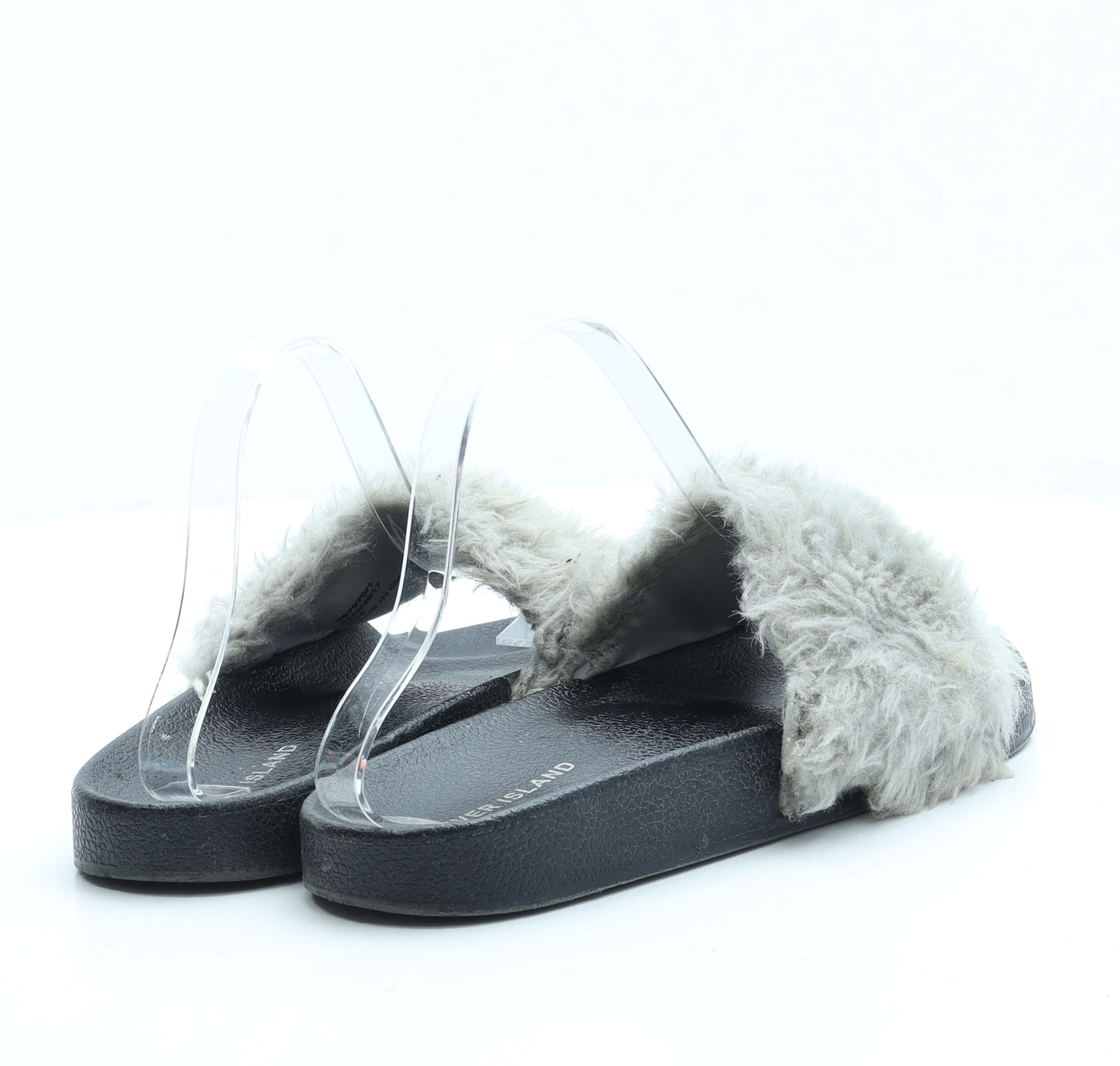 River Island Womens Black Faux Fur Slider Sandal UK 6 39