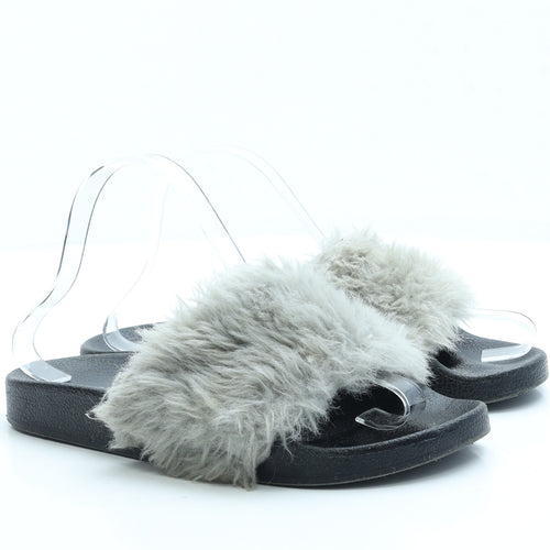 River Island Womens Black Faux Fur Slider Sandal UK 6 39