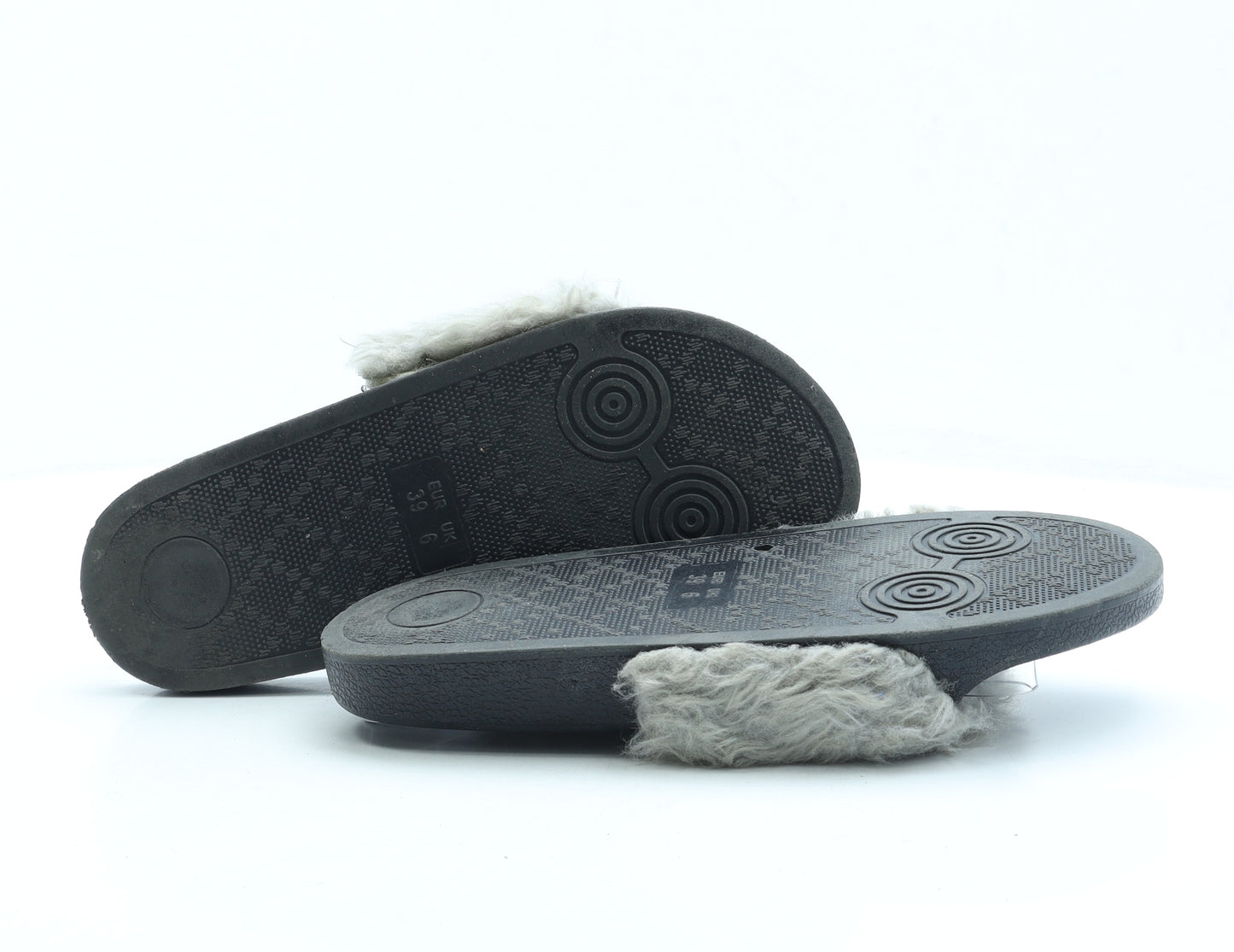 River Island Womens Black Faux Fur Slider Sandal UK 6 39