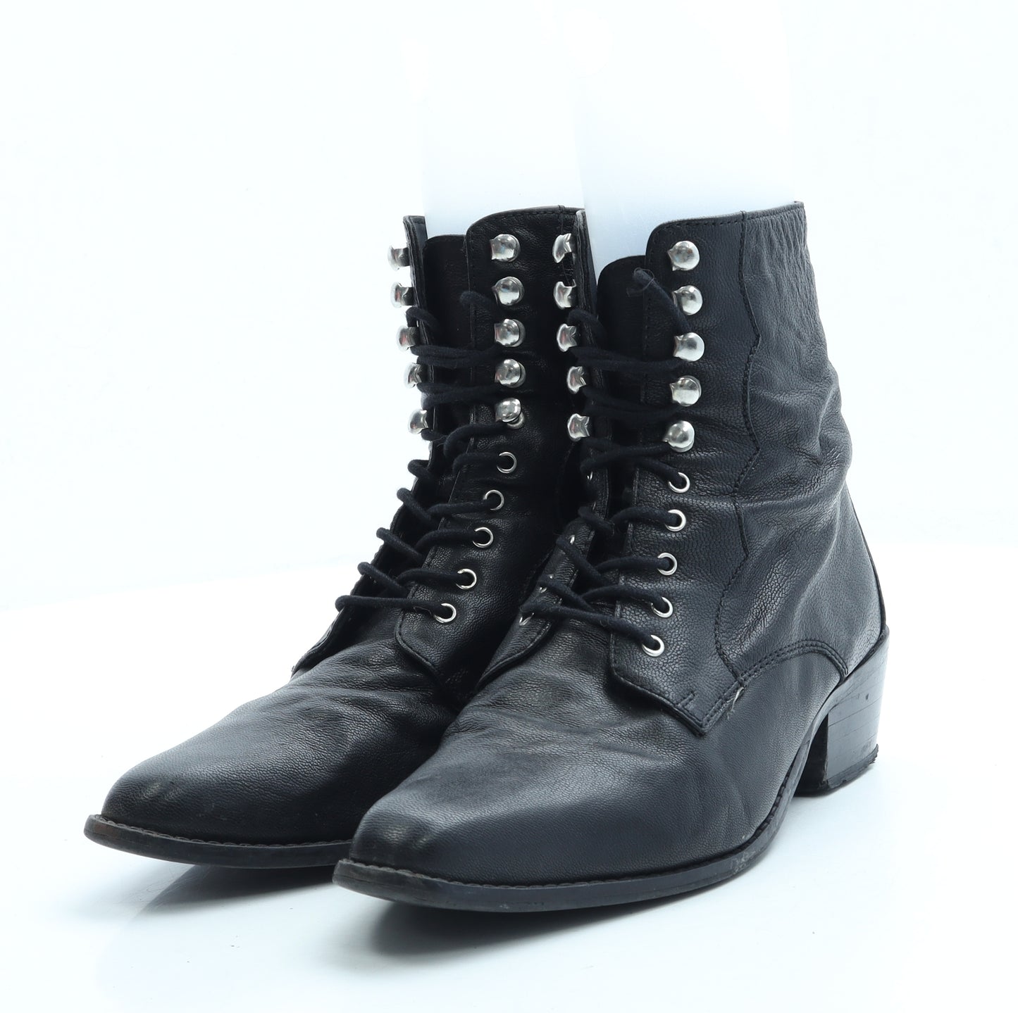 Preworn Womens Black Leather Bootie Boot UK 5