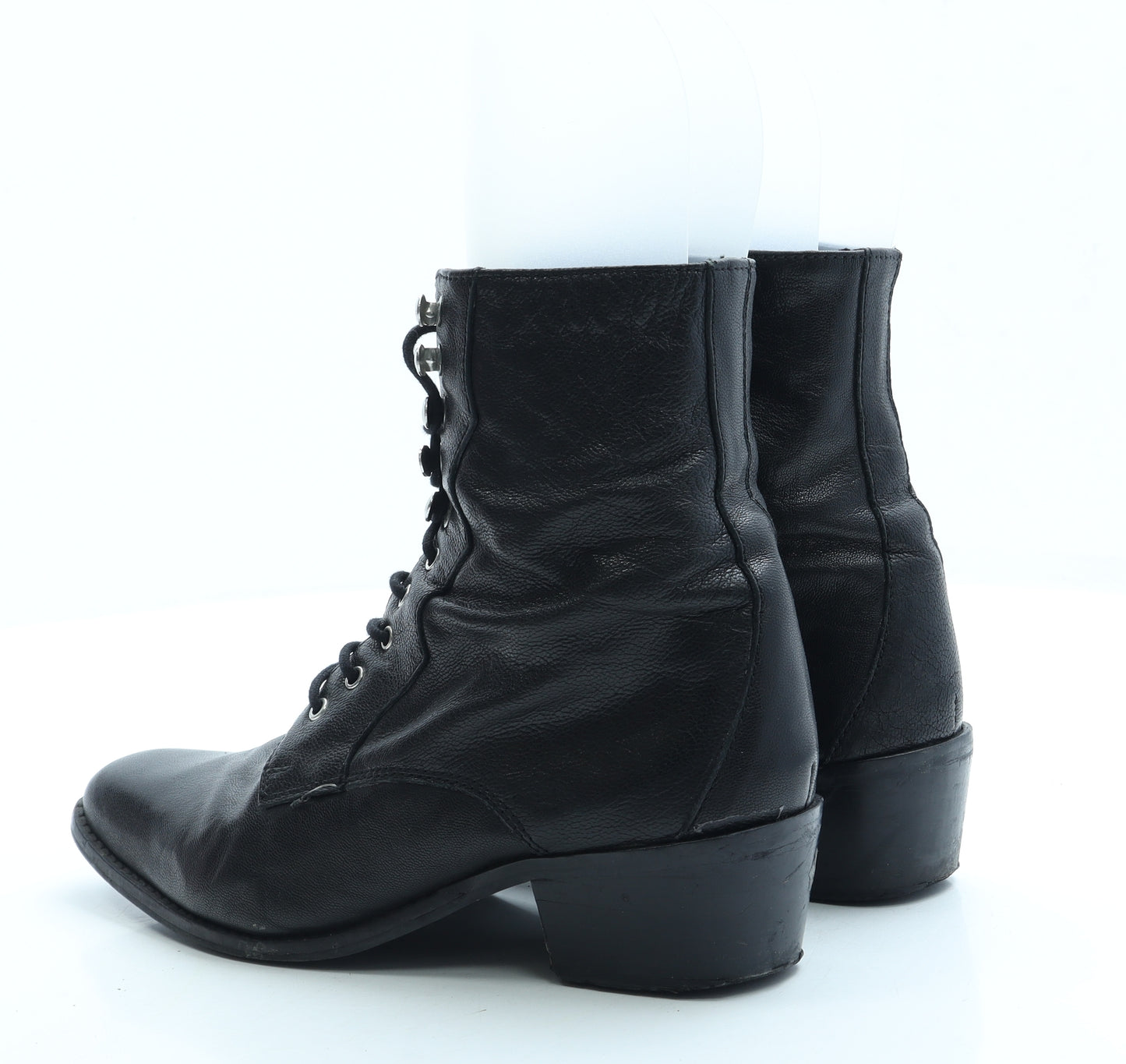 Preworn Womens Black Leather Bootie Boot UK 5