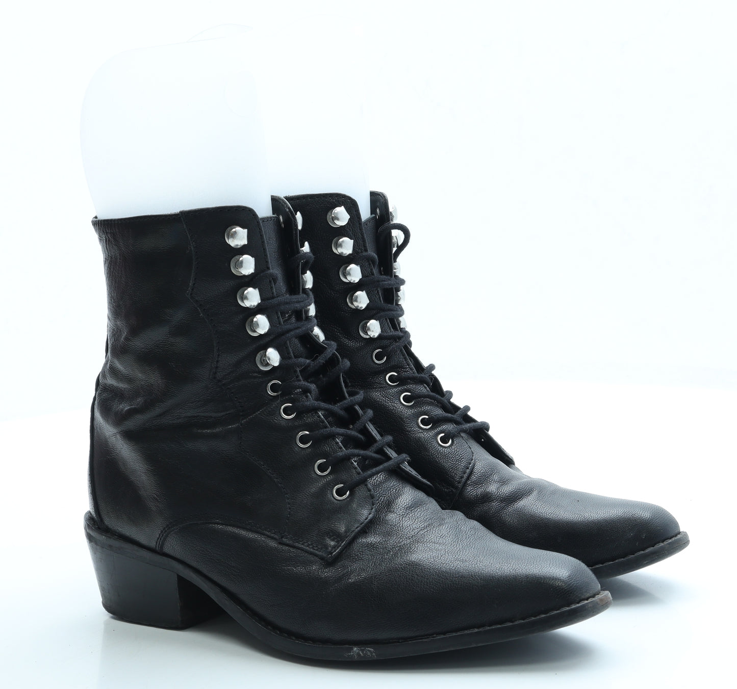 Preworn Womens Black Leather Bootie Boot UK 5