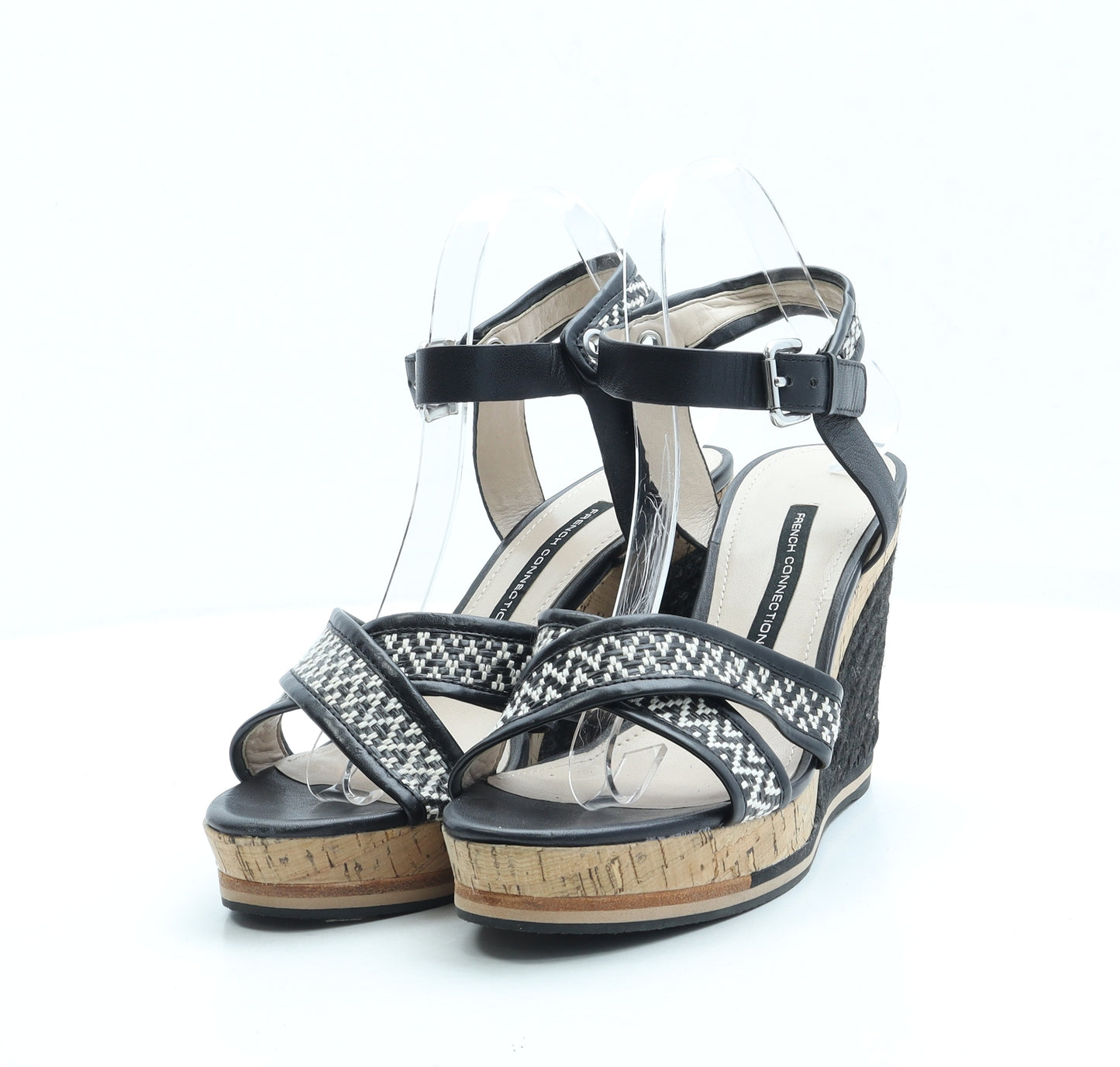 French Connection Womens Black Leather Espadrille Heel UK 6 39