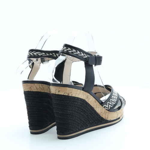 French Connection Womens Black Leather Espadrille Heel UK 6 39