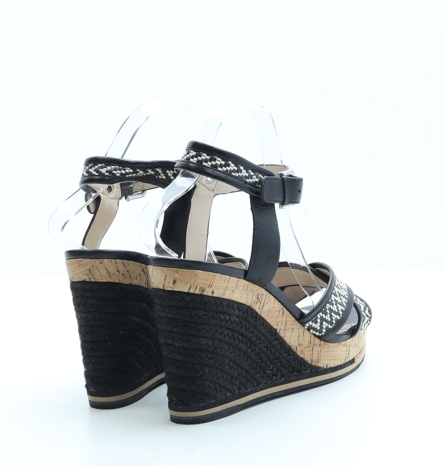 French Connection Womens Black Leather Espadrille Heel UK 6 39