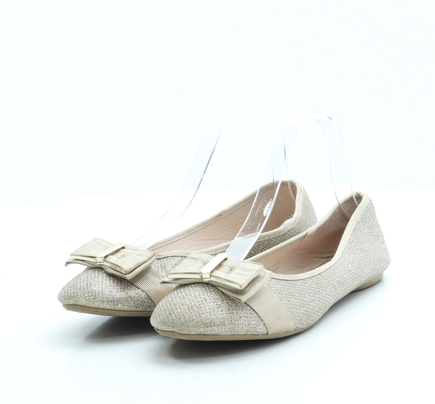 Primark Girls Gold Polyester Ballet Flat UK 4 37 US 6 - Wide Fit